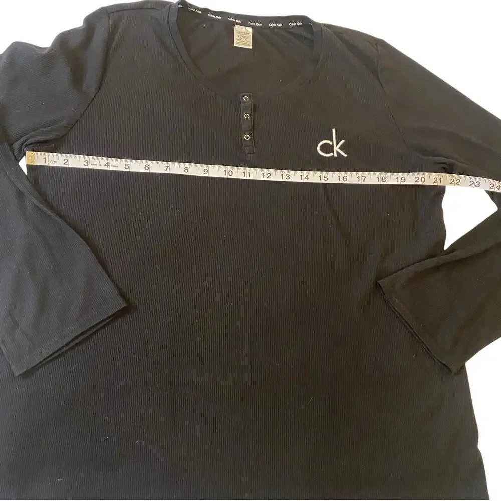 Women's CALVIN KLEIN Sleep XL Henley Shirt Long Sleeve Waffle Knit 3 Buttons